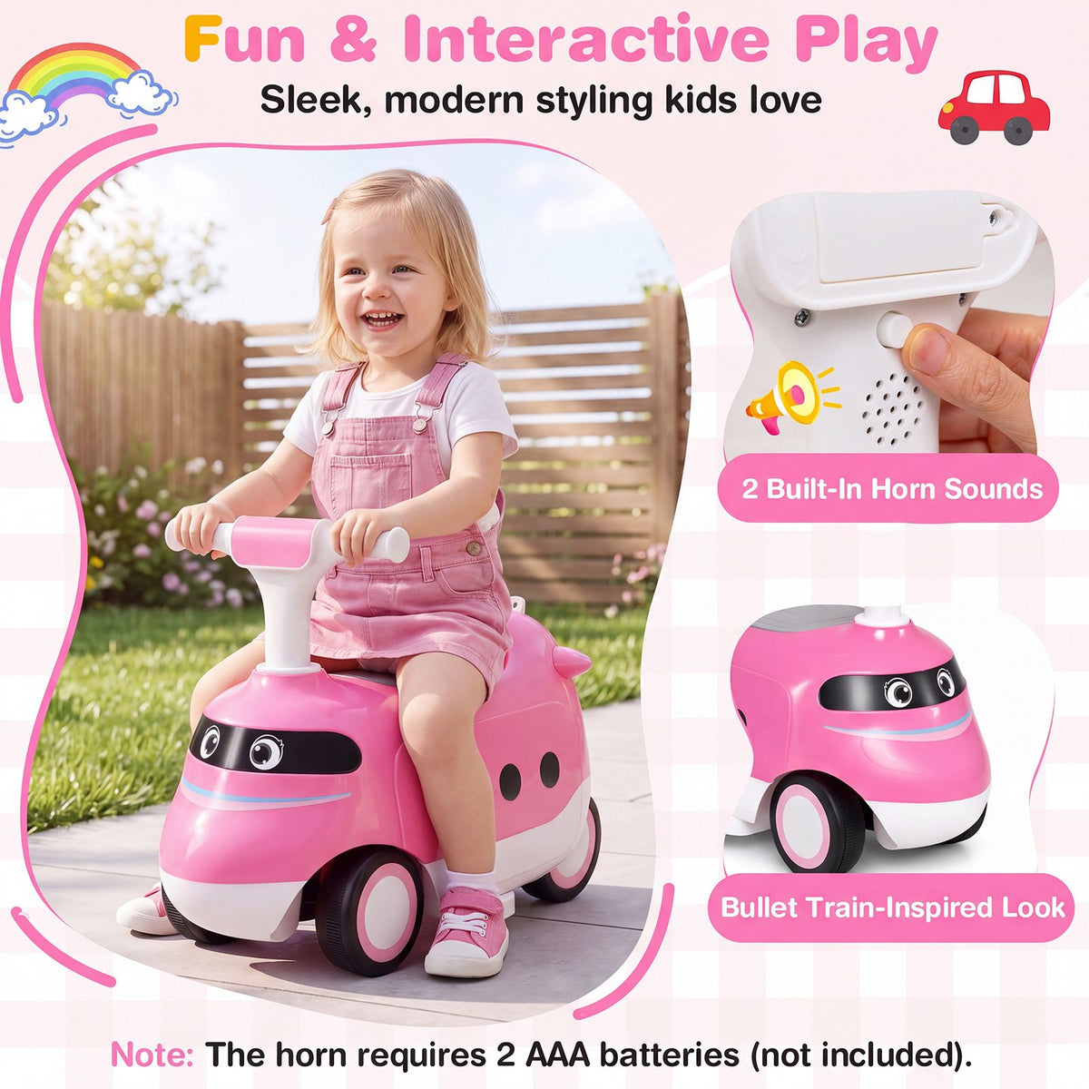2-in-1 Ride On Push Car for Toddlers 1-3 Years Old with Horn and Storage
