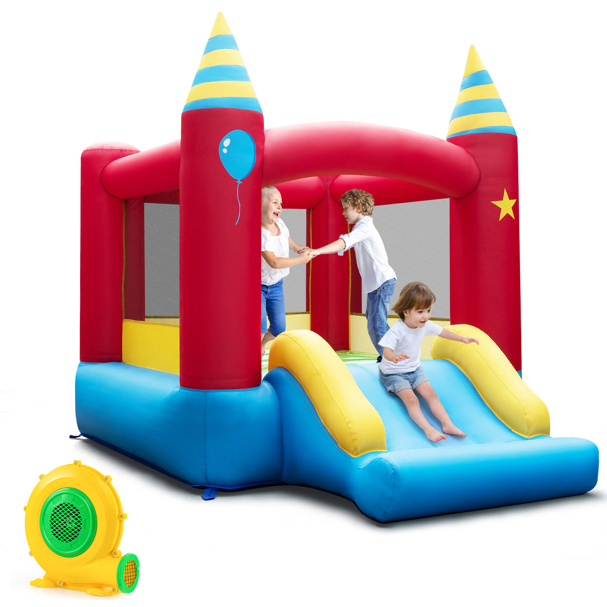 HONEY JOY Inflatable Bounce House, Kids Bouncy Castle w/Large Jumping Area & Wide Slide