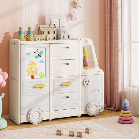 Kids Toy Storage Organizer, Bus-shaped Children Cabinet