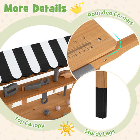 2-in-1 Wooden Kids Cart and Tool Bench with Realistic Tools