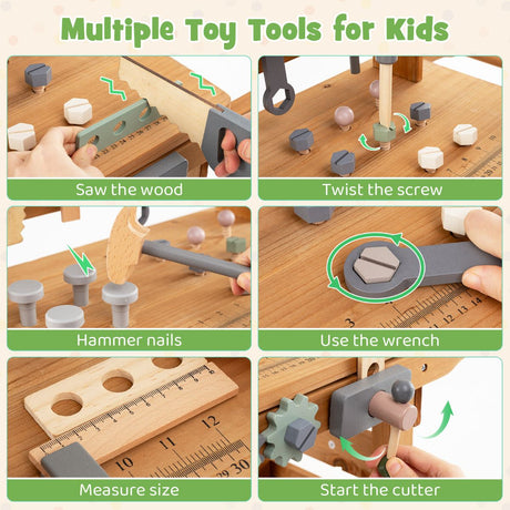 2-in-1 Wooden Kids Cart and Tool Bench with Realistic Tools