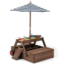 2-in-1 Wooden Sandbox with Foldable Umbrella and Convertible Picnic Table