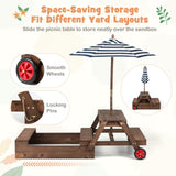 2-in-1 Wooden Sandbox with Foldable Umbrella and Convertible Picnic Table