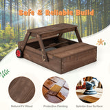 2-in-1 Wooden Sandbox with Foldable Umbrella and Convertible Picnic Table