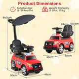 3-in-1 Police Toddler Push Car with Handle and Canopy for 18-36 Month Kids