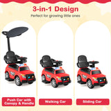 3-in-1 Police Toddler Push Car with Handle and Canopy for 18-36 Month Kids