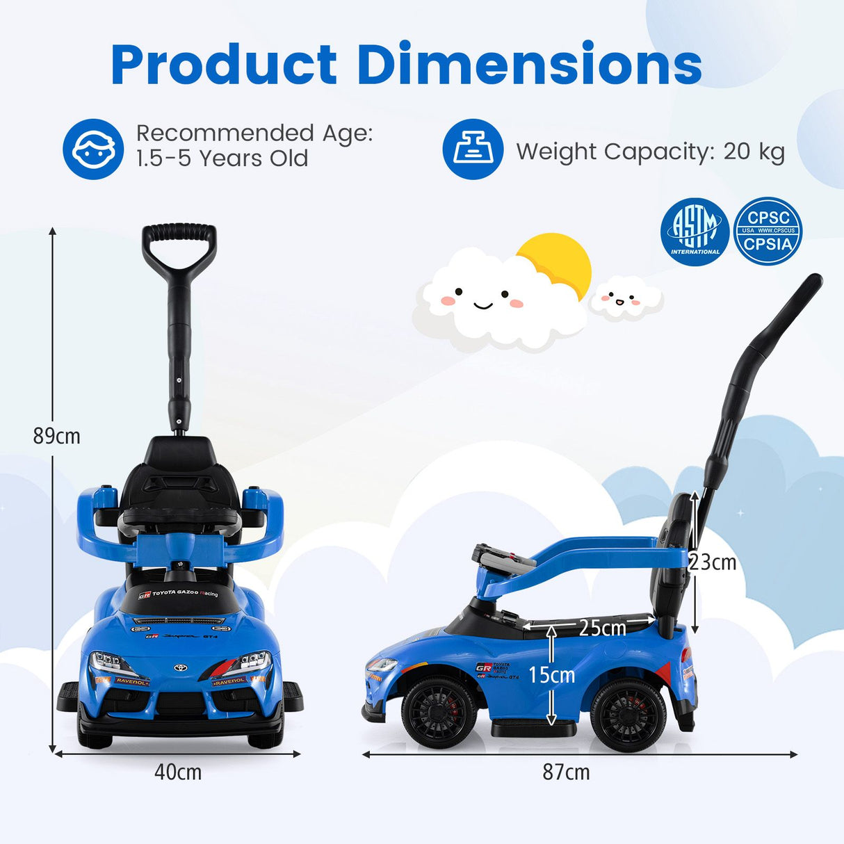 HONEY JOY 3-in-1 Push Car for Toddlers Toyota Licensed Stroller Sliding Walking Car