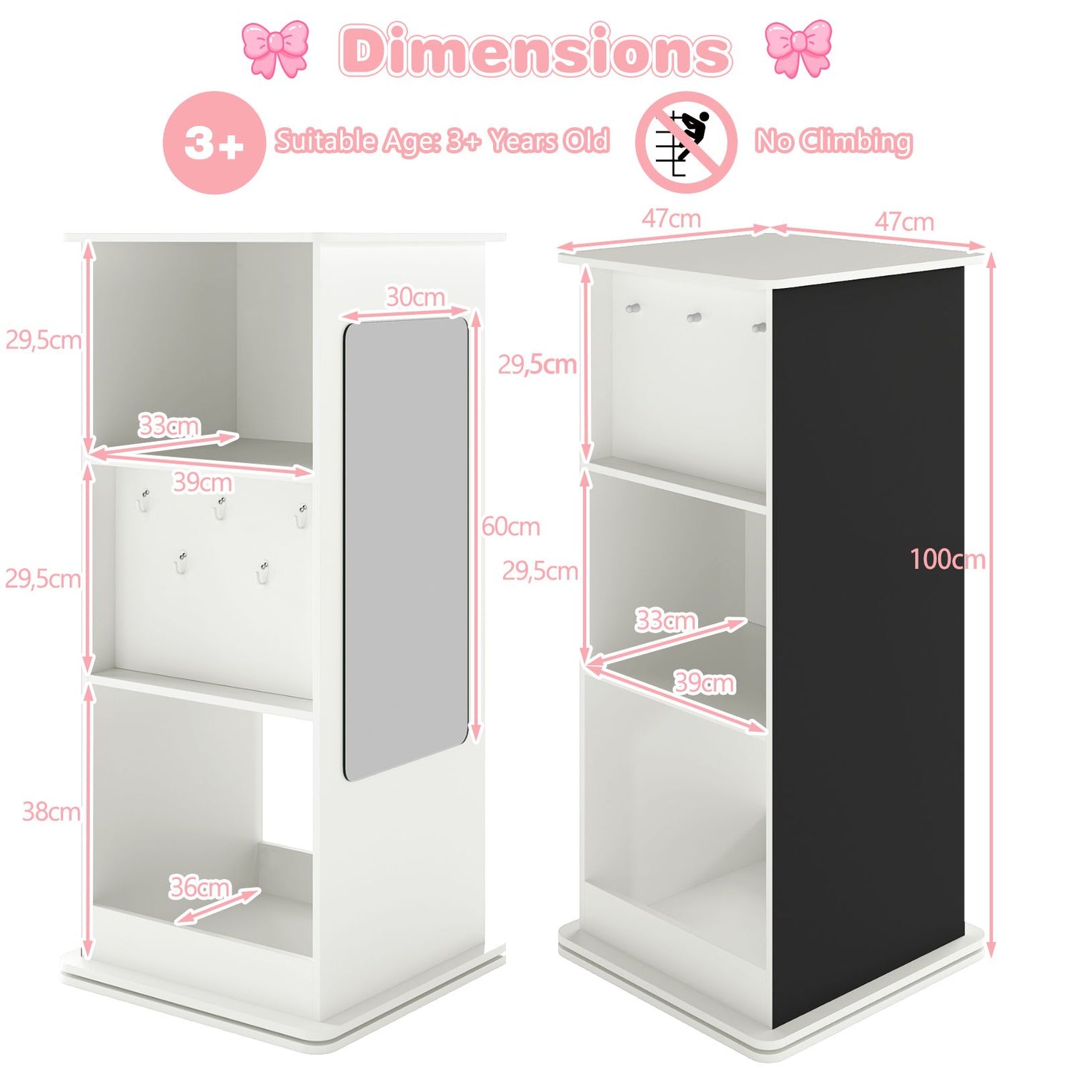 360° Spinning Corner Bookcase with Chalkboard and Mirror