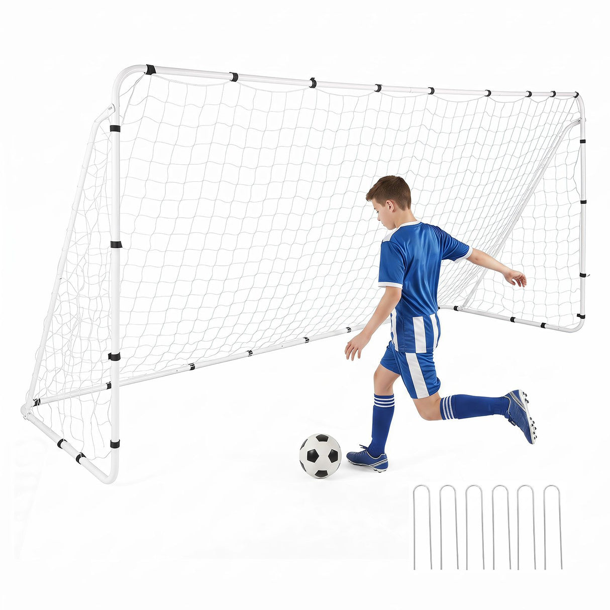 367 x 124 cm Soccer Goal with Heavy-Duty Metal Frame and Ground Stakes