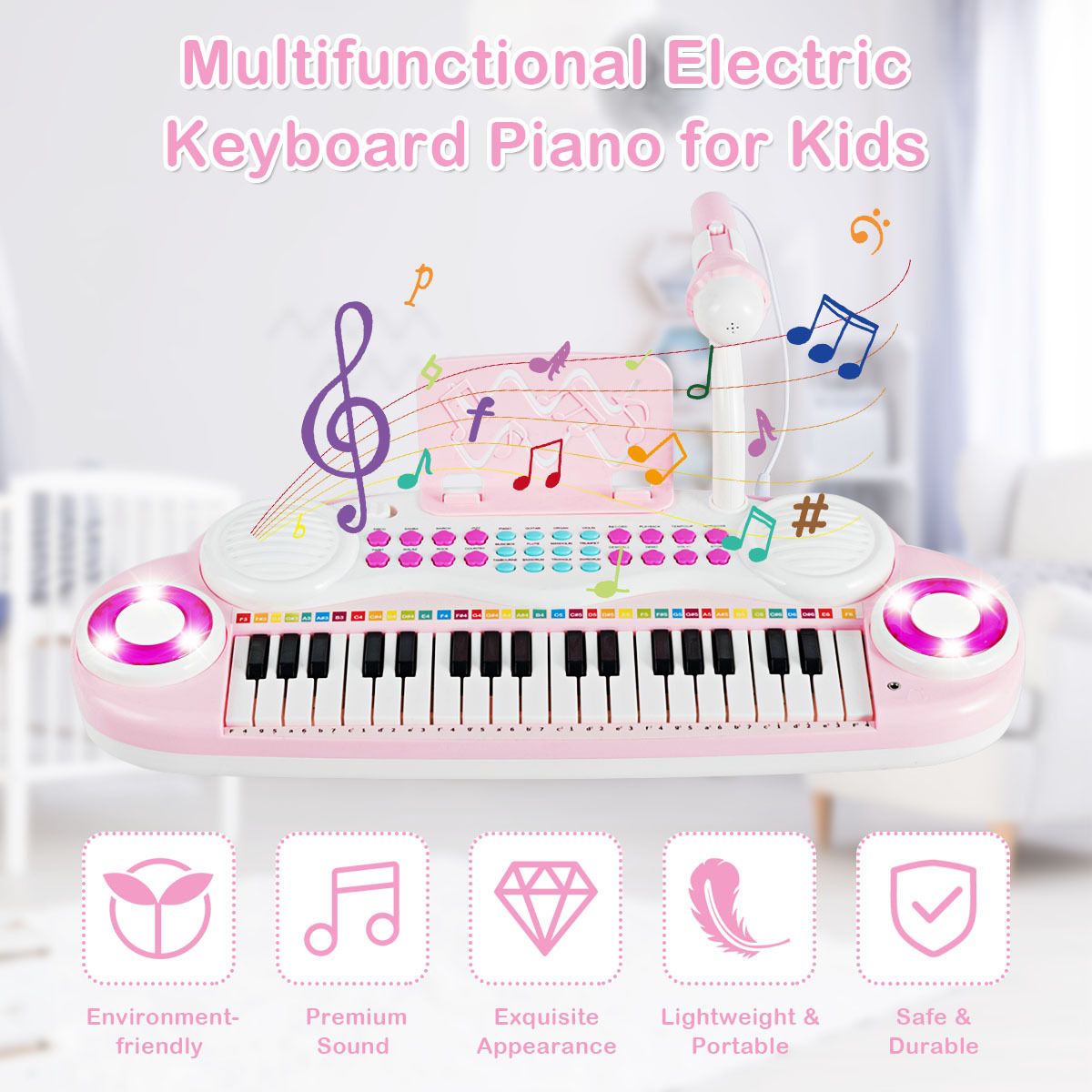 37 Keys Electronic Musical Instrument with Microphone 8 Tone and 4 Percussion Instruments