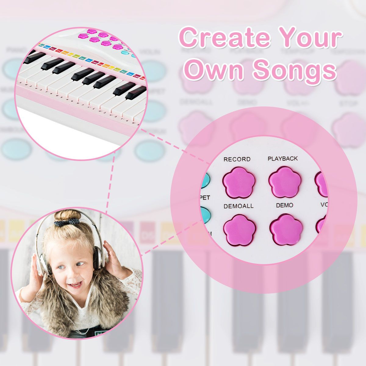 37 Keys Electronic Musical Instrument with Microphone 8 Tone and 4 Percussion Instruments