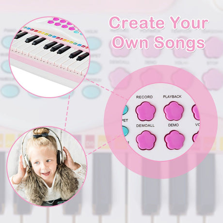 37 Keys Electronic Musical Instrument with Microphone 8 Tone and 4 Percussion Instruments