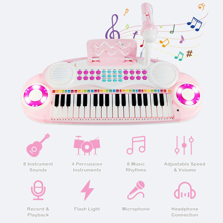 37 Keys Electronic Musical Instrument with Microphone 8 Tone and 4 Percussion Instruments