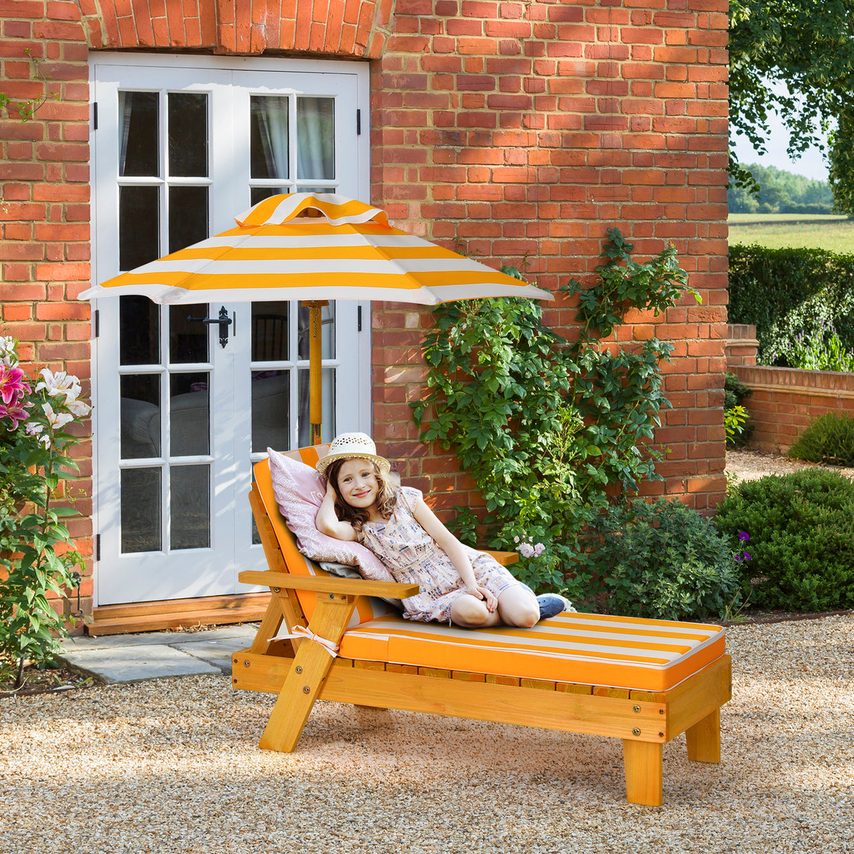 Kids Outdoor Chaise Lounge, Patio Wood Lounge Chair