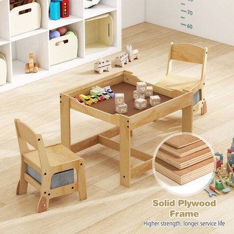3 in 1 Thickened Wooden Kids Table and Chair Set with Removable Tabletop and 2 Storage Drawers