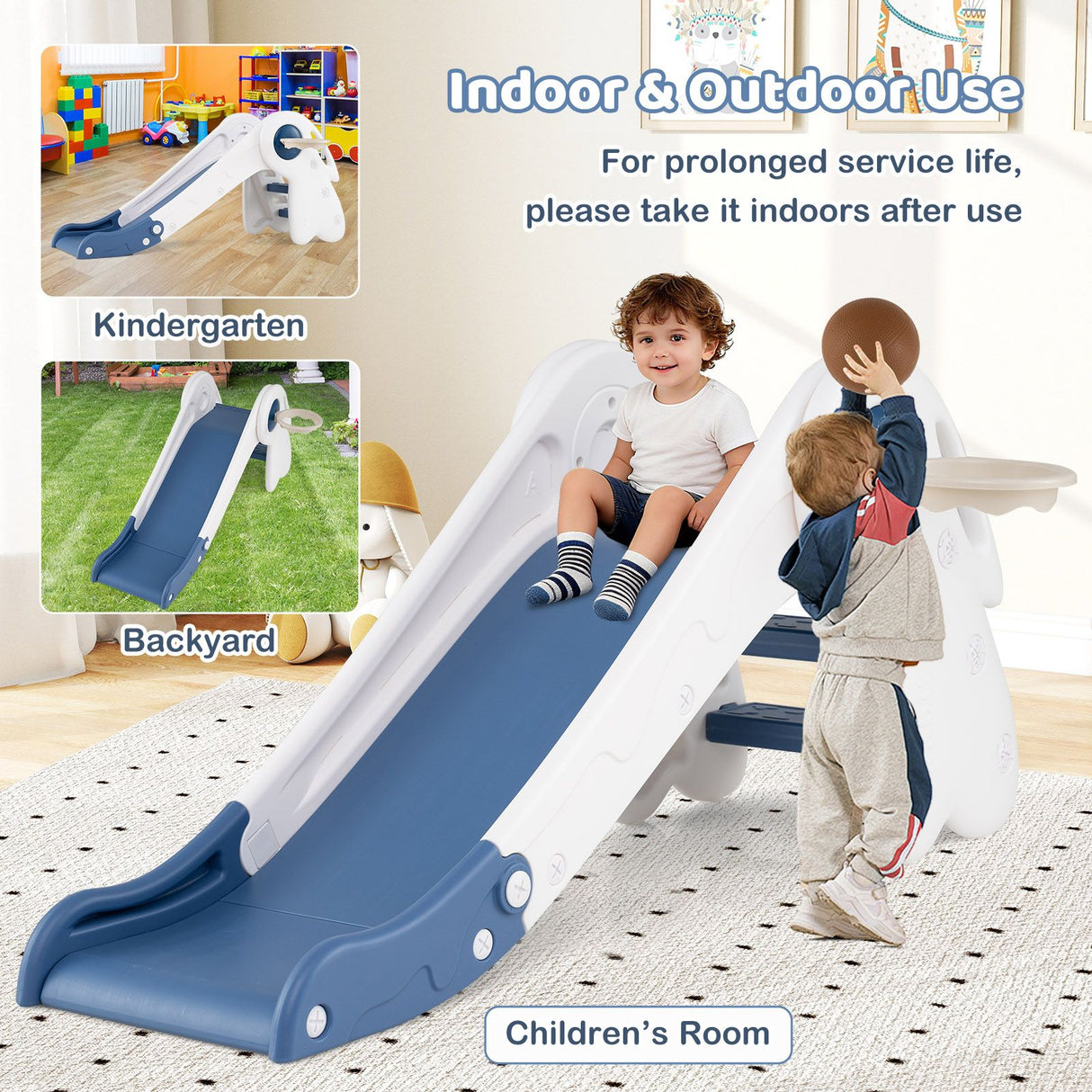 3 in 1 Toddler Slide Baby Slide Climber Playset with Basketball Hoop and Basketball