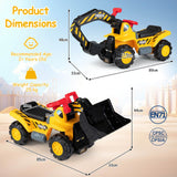 HONEY JOY Kids Ride On Excavator, Outdoor Digger Scooper Pulling Cart W/Safety Helmet Horn Underneath Storage