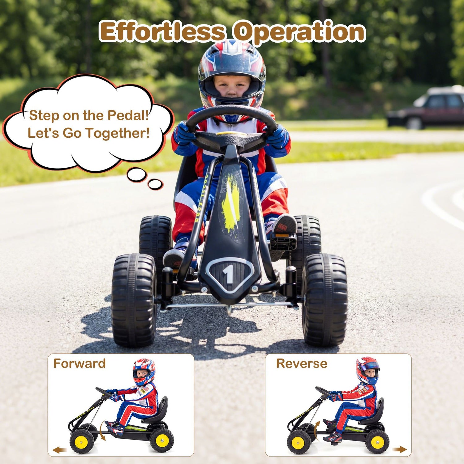 4-Wheel Pedal Car with 2-Position Adjustable Seat and Ergonomic Seat for Boys and Girls