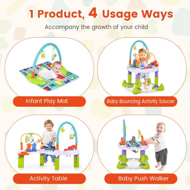 4-in-1 Baby Bouncer Activity Center with 3 Adjustable Heights