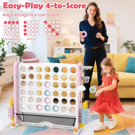 4-in-a-Row Game Set with Mesh Pocket for Indoor & Outdoor Holiday Parties