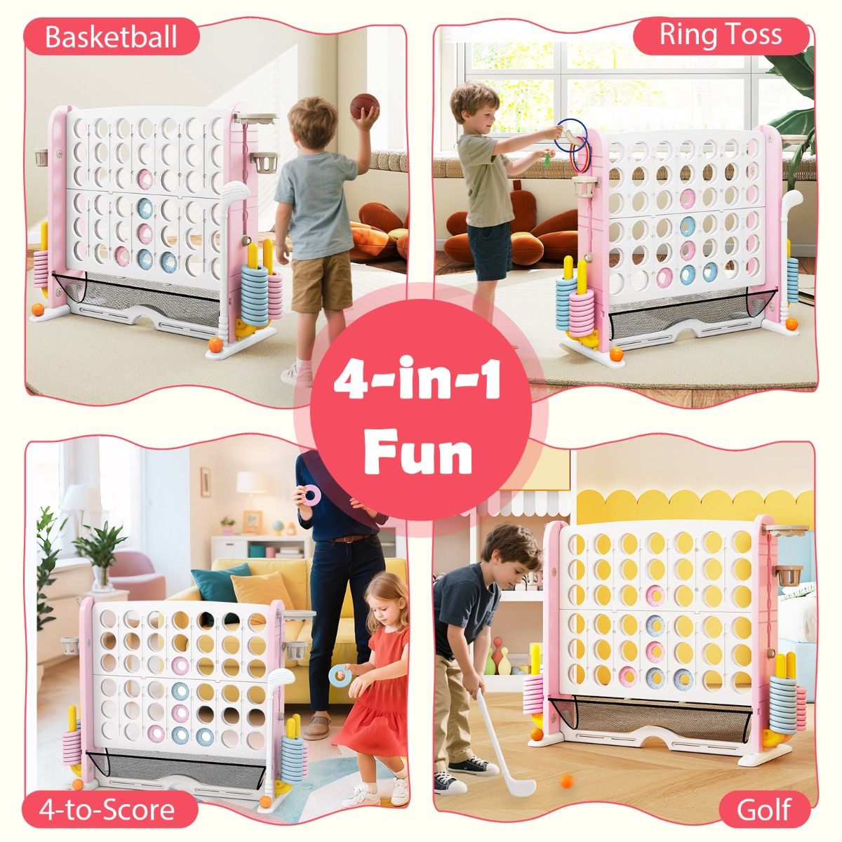 4-in-a-Row Game Set with Mesh Pocket for Indoor & Outdoor Holiday Parties