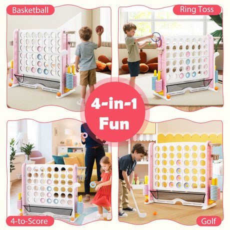 4-in-a-Row Game Set with Mesh Pocket for Indoor & Outdoor Holiday Parties