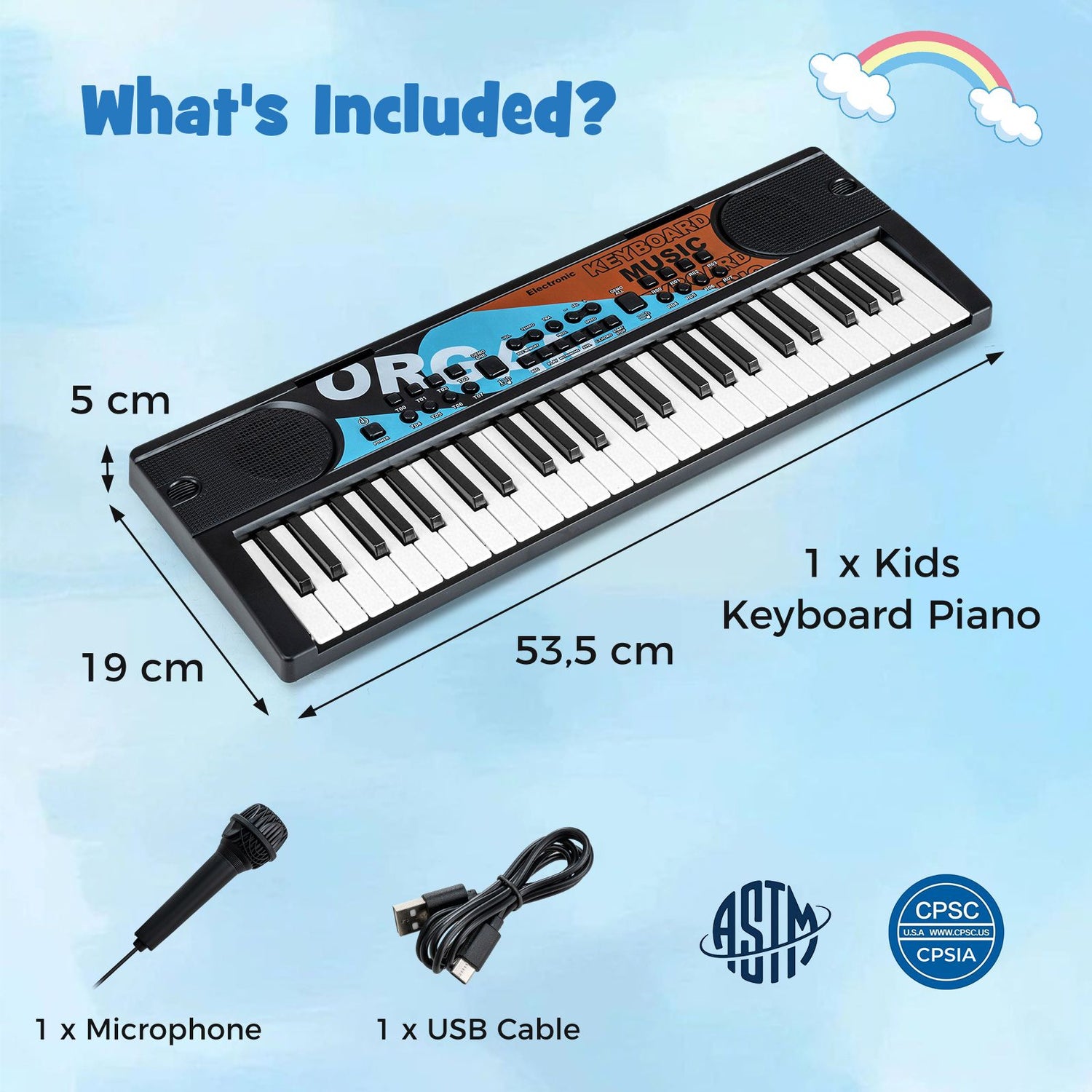 49 Keys Portable Electric Keyboard Piano with Microphone and 8 Tones
