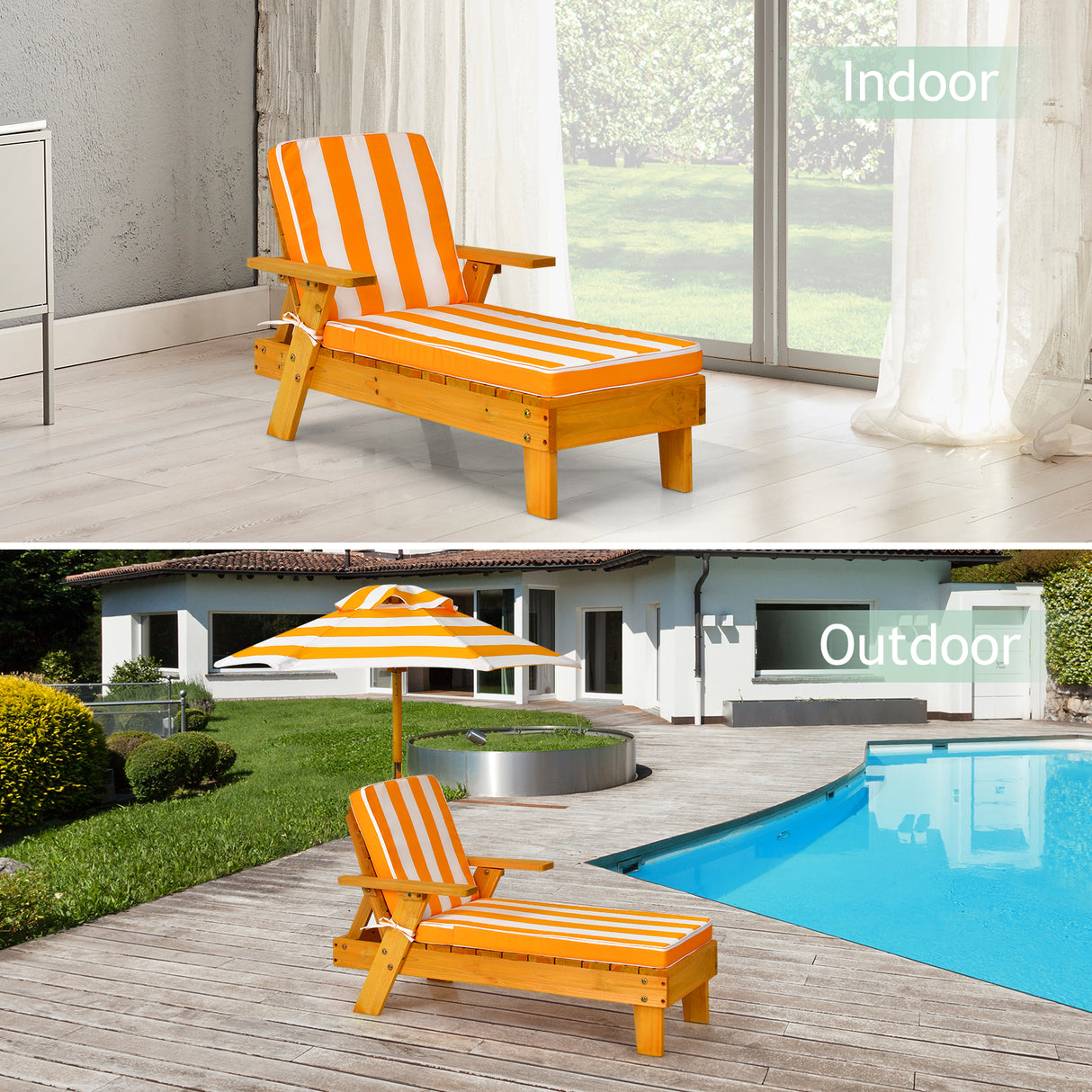 Kids Outdoor Chaise Lounge, Patio Wood Lounge Chair