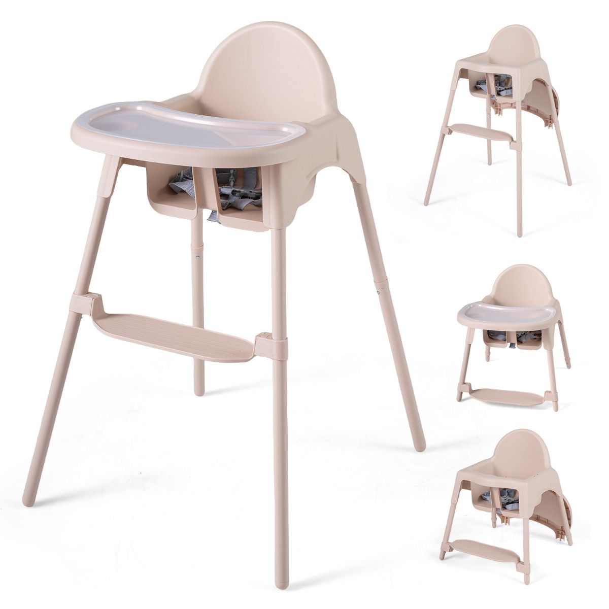 4-in-1 Baby High Chair Convertible Highchair with 2 Heights