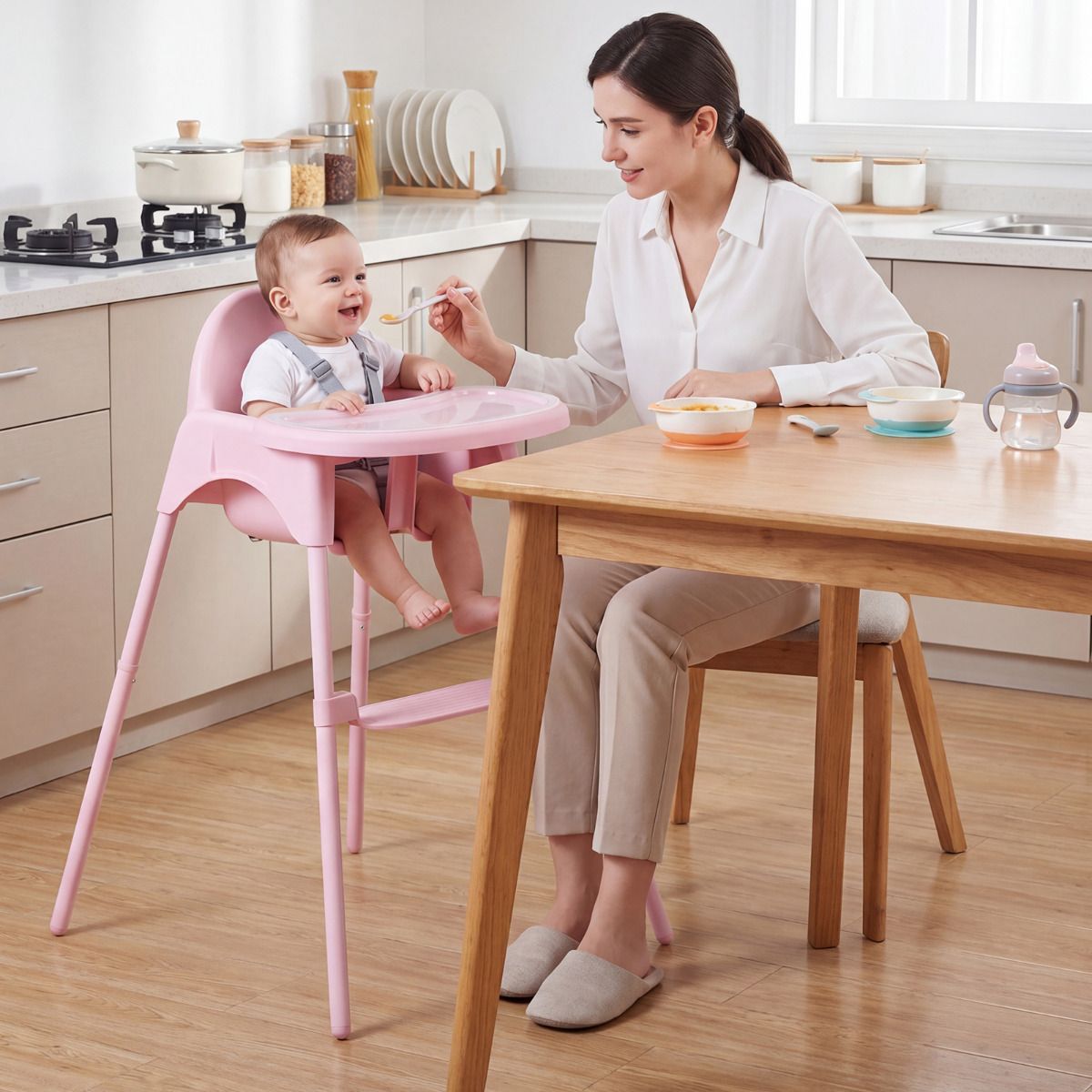 4-in-1 Baby High Chair Convertible Highchair with 2 Heights