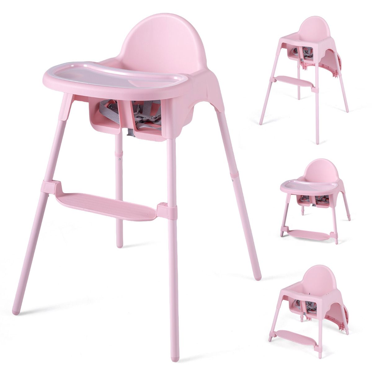 4-in-1 Baby High Chair Convertible Highchair with 2 Heights