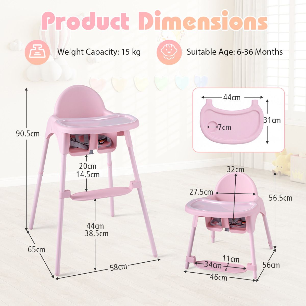 4-in-1 Baby High Chair Convertible Highchair with 2 Heights