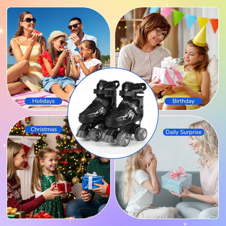 Kids Roller Skates for Teens 4 Sizes Adjustable Quad Skates for Beginners