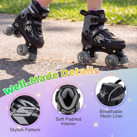 Kids Roller Skates for Teens 4 Sizes Adjustable Quad Skates for Beginners