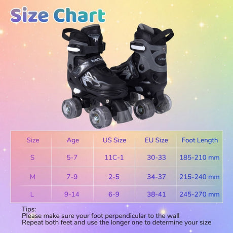Kids Roller Skates for Teens 4 Sizes Adjustable Quad Skates for Beginners