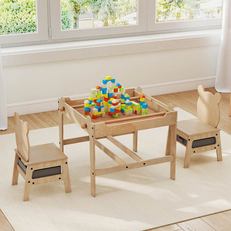 4-in-1 Kids Table and Chairs Set with Reversible Whiteboard for Arts Bear Style