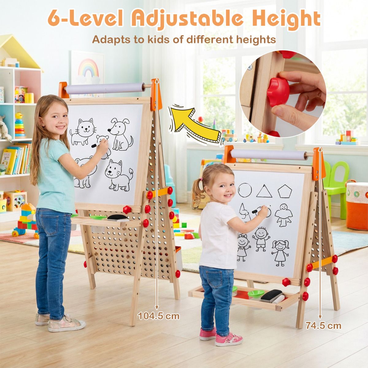 4-in-1 Adjustable Kids Art Easel with Double-Sided Blackboard and Whiteboard for Ages 3+