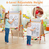 4-in-1 Adjustable Kids Art Easel with Double-Sided Blackboard and Whiteboard for Ages 3+