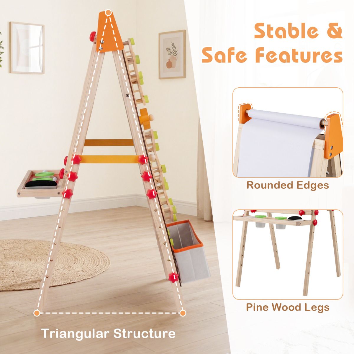 4-in-1 Adjustable Kids Art Easel with Double-Sided Blackboard and Whiteboard for Ages 3+