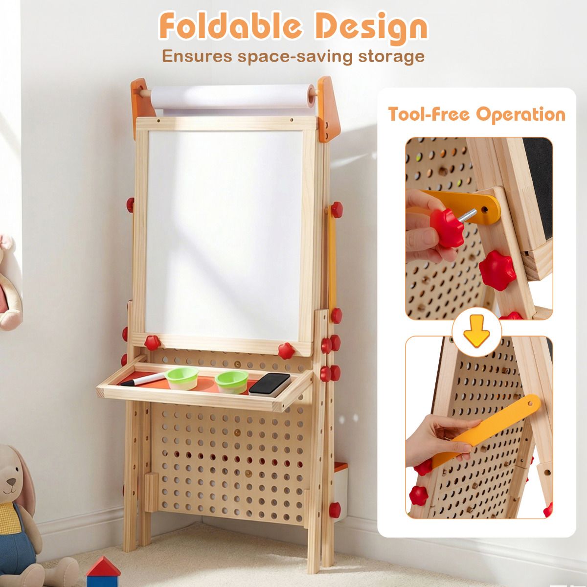 4-in-1 Adjustable Kids Art Easel with Double-Sided Blackboard and Whiteboard for Ages 3+