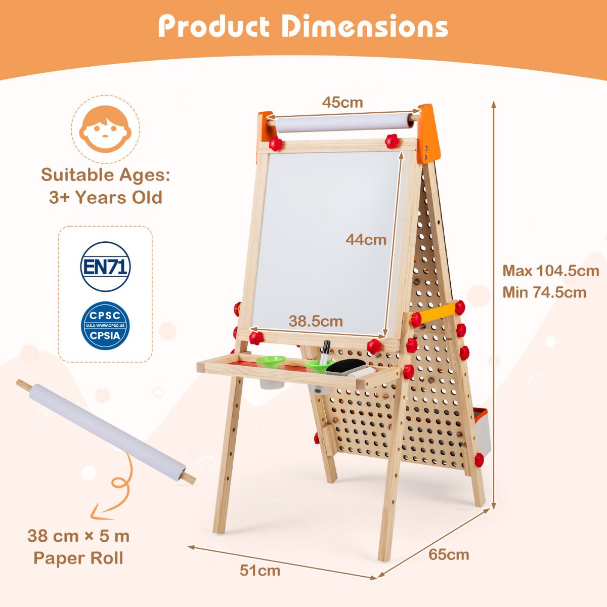 4-in-1 Adjustable Kids Art Easel with Double-Sided Blackboard and Whiteboard for Ages 3+