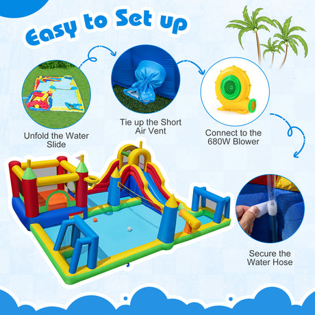 Inflatable Water Slide Bounce House, 9-in-1 Jumping Castle with Climbing Wall