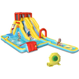 HONEY JOY Inflatable Water Slide, 7-in-1 Double Long Slide Inflatable Water Park w/Climbing Wall (Without Blower)