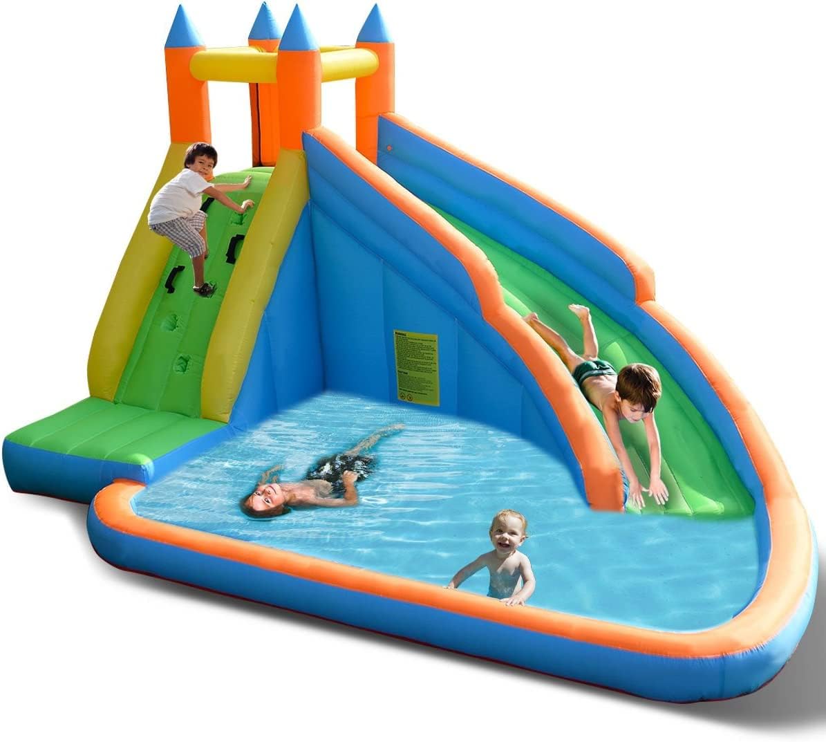 HONEY JOY Inflatable Water Slide Bouncer, Children Wet & Dry Bounce House with Climbing Wall