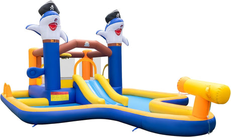 HONEY JOY Inflatable Waterslide, 6-in-1 Pirate Ship Bounce House