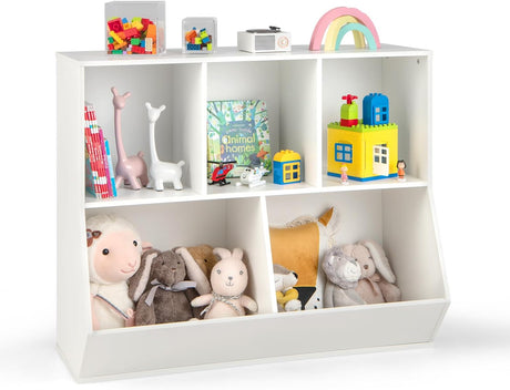 HONEY JOY 4-Cubby Kids Bookcase with Footboard, Multi-Bin Children's Storage Organizer Cabinet Shelf