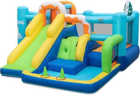 HONEY JOY Inflatable Waterslide, 6-in-1 Pirate Ship Bounce House