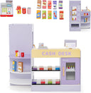 HONEY JOY Wooden Supermarket Play Toy Set, Kids Grocery Store Playset with Checkout Counter