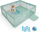 BABY JOY Baby Playpen for Toddlers, 200 x 180 x 68 cm Large Safety Play Yard with 4 Pull Rings & 50 Ocean Balls