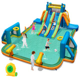 HONEY JOY Inflatable Water Slide, 19x17FT Large Waterslide Park w/Dual Long Slides & Climbing Walls